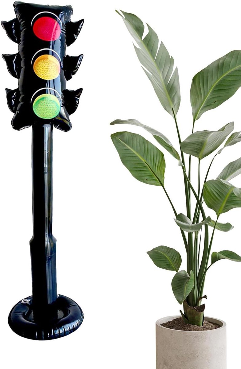 Opblaasbaar Verkeerslicht - Partydecoratie Stoplicht - Feestelijke Aankleding - Windbestendige Basis - 145cm Hoog - Zwart