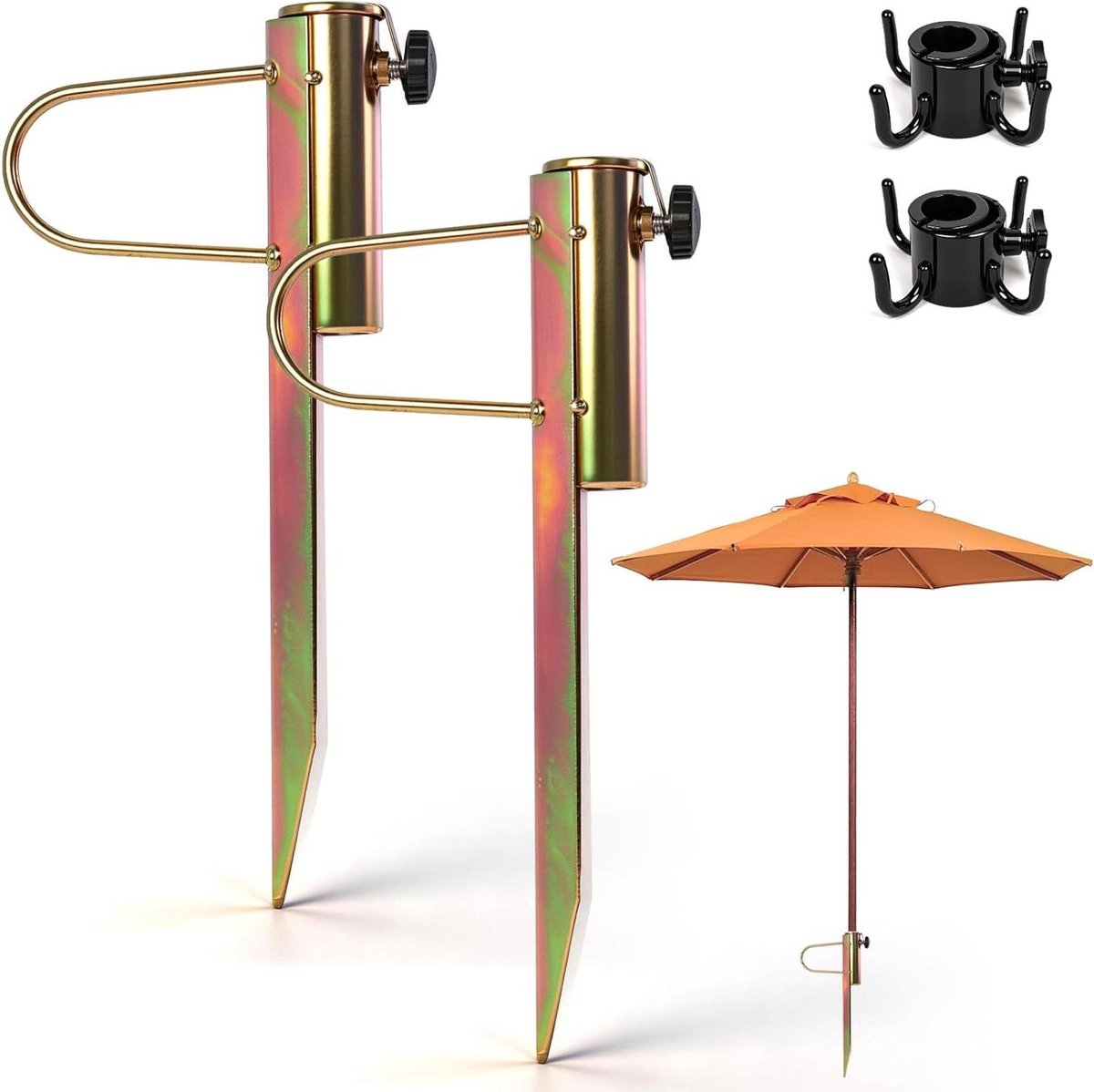 Parasolanker Grond - Parasolhouder Strand - Parasol Stabiel Houden - Corrosiebestendig Verzinkt Staal - 2 stuks - Goudkleurig