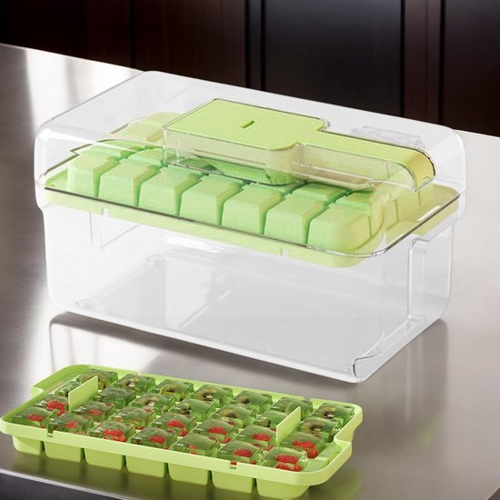 IJsmaker met Opslag - IJsblokjes Vorm - Dranken Koelen - Dubbele Laag Functionaliteit - 21.6x13.2x10.9cm - Groen — afbeelding 3