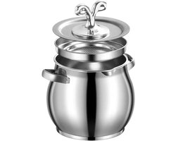 Spekvet Container - Vet Opvangbak - Koken en Bakken - Met Zeefdeksel - 15 Liter - Zilver