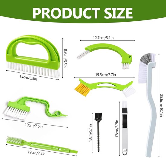 Voegenreiniger Set - Hoekborstels - Spleten Schoonmaken - 8-in-1 Multifunctioneel - 27 x 19 x 3 cm - Groen — afbeelding 5