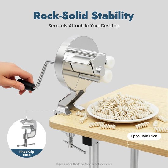 Handmatige pastamachine - Pastamaker - Zelfgemaakte pasta - Robuuste aluminiumlegering - Tot 5 cm - Zilver — afbeelding 4