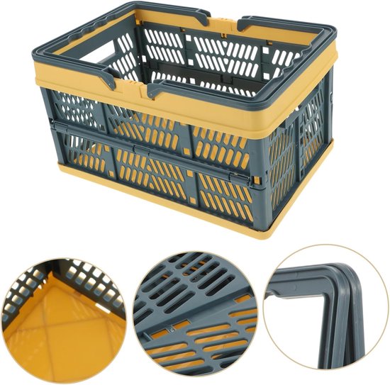 Vouwbare Winkelmand - Opvouwbare Krat - Boodschappen Doen - Ruimtebesparend Ontwerp - 29.8*19.8cm - Blauw Geel — afbeelding 5