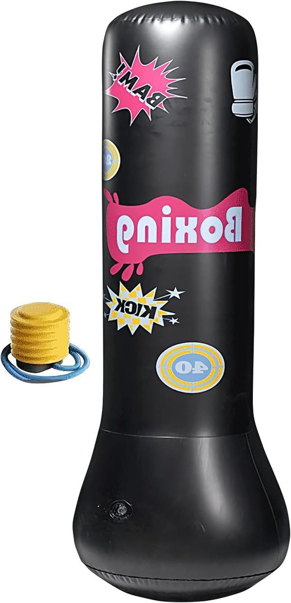 Opblaasbare Bokszak - Kinderen Staande Paal - Actieve Spelletjes - Anti-kantel Basis - 120 cm Hoog - Zwart