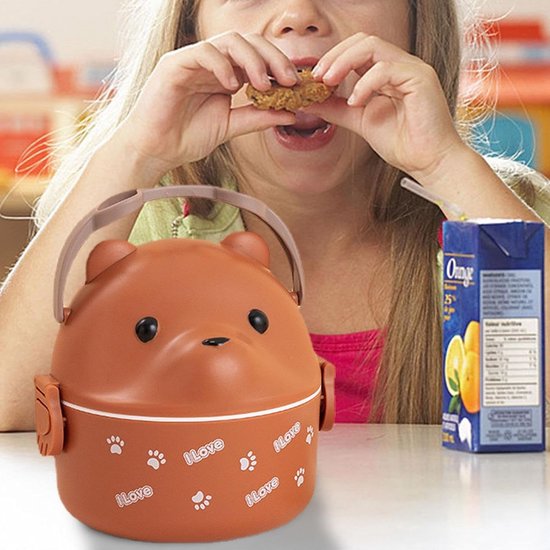 Isolerende Lunchbox - Bento Box - Eten Warm Houden - Leuk Berenontwerp - 15.6 x 15.1 cm - Koffie — afbeelding 3
