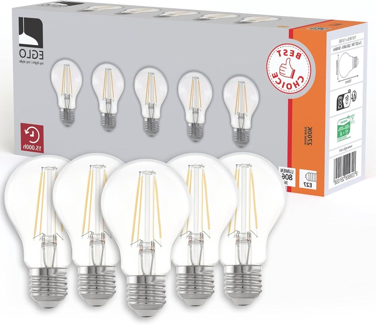 Edison LED Lampen - Set van 5 - Sfeervol Licht - Energiezuinig - Ø 6 cm - Transparant