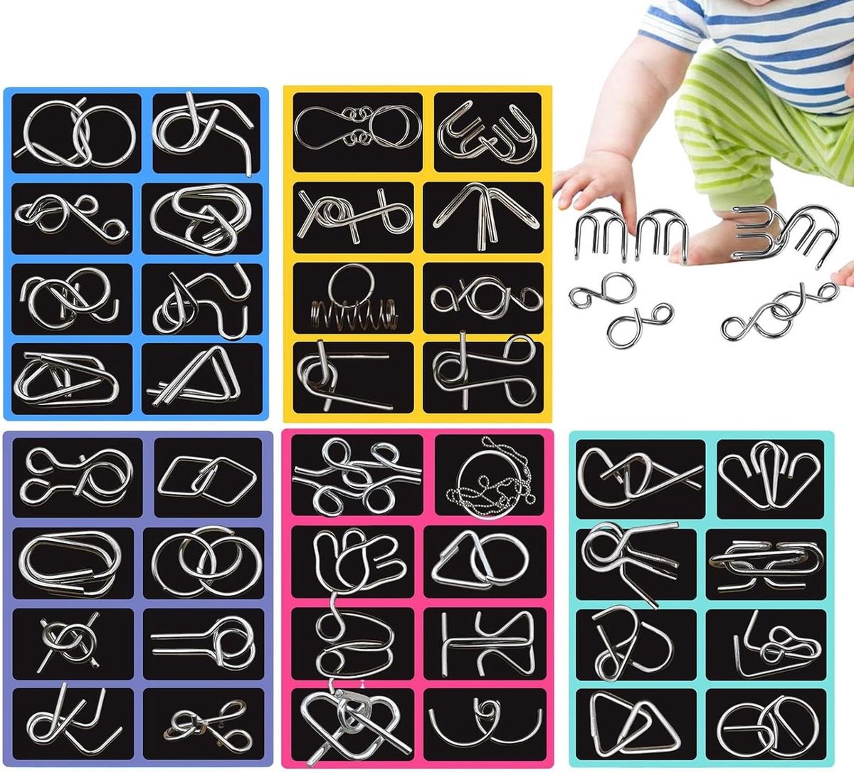 Metalen Puzzels - Hersenkrakers Spel - Mentale Training - Duurzaam Ontwerp - 40 Stukken - Zilver