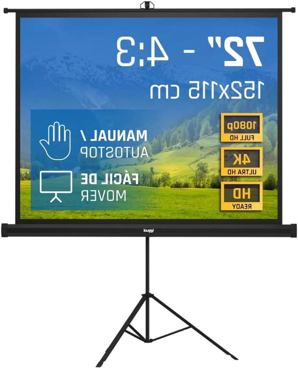 Projectiescherm met statief - Draagbaar scherm - Thuisbioscoop presentatie - Handmatig oprolbaar - 183 cm diagonaal - Mat wit