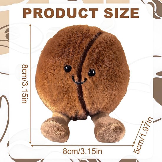 Pluche Koffieboon - Knuffeldier Hanger - Decoratieve Accessoire - Zacht PP Katoen - 13 cm - Bruin — afbeelding 2