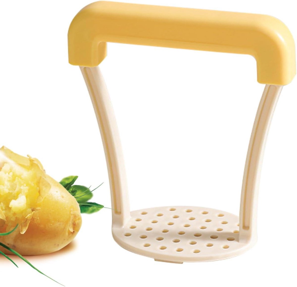 Aardappelstamper - Keukenstamper - Voedselbereiding - Antislip handgreep - 14 x 13 cm - Geel