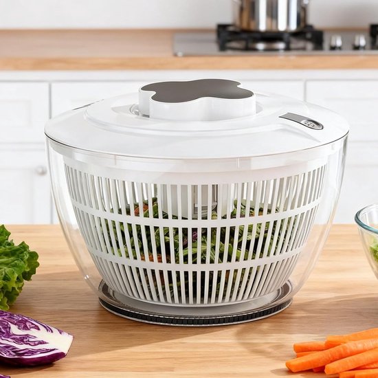 Slacentrifuge - Groente Droger - Verse Salades Maken - Zachte Fruit Bescherming - 5 Liter Inhoud - Wit — afbeelding 4