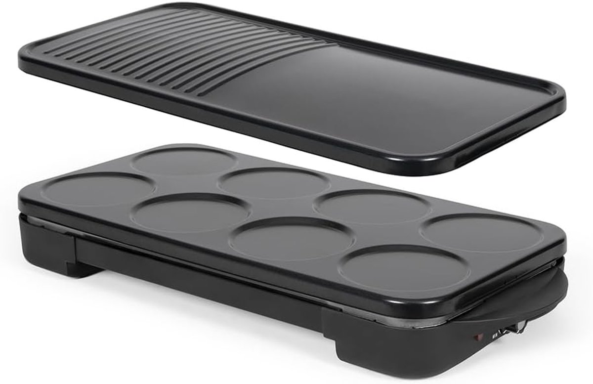 Pannenkoekenpan en Grillplaat - 2-in-1 Apparaat Bakplaat - Gezellig Eten - PFAS-vrije Antiaanbaklaag - 8 Mini Pannenkoeken - Zwart