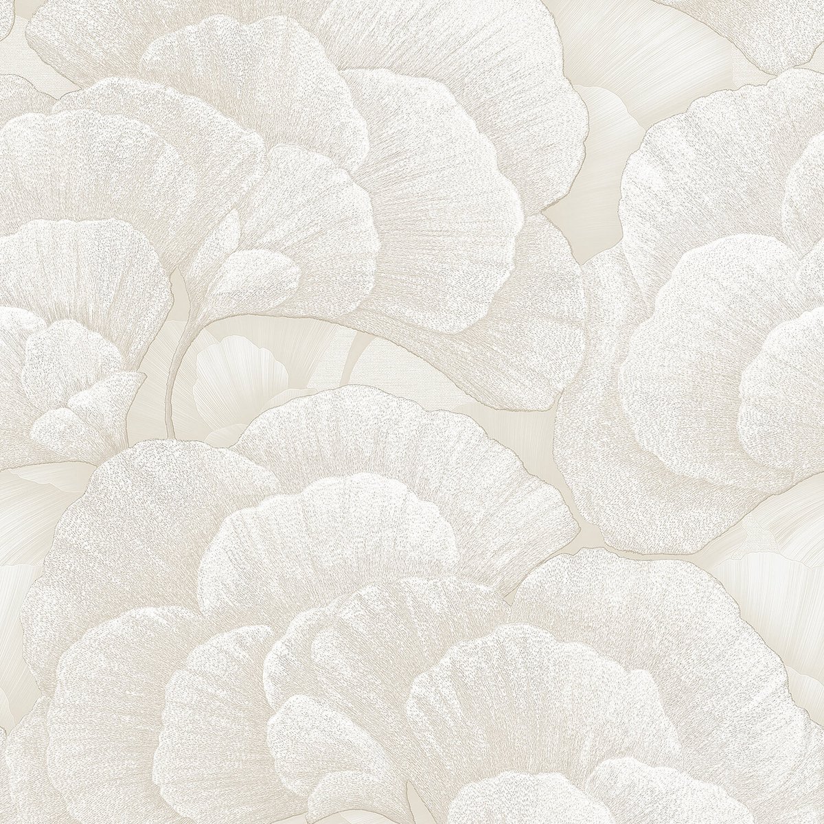 Bloemen behang Profhome RE521011-DI vliesbehang hardvinyl warmdruk in reliëf gestempeld met bloemmotief en parelmoer effect crème parelwit zilver 5,33 m2