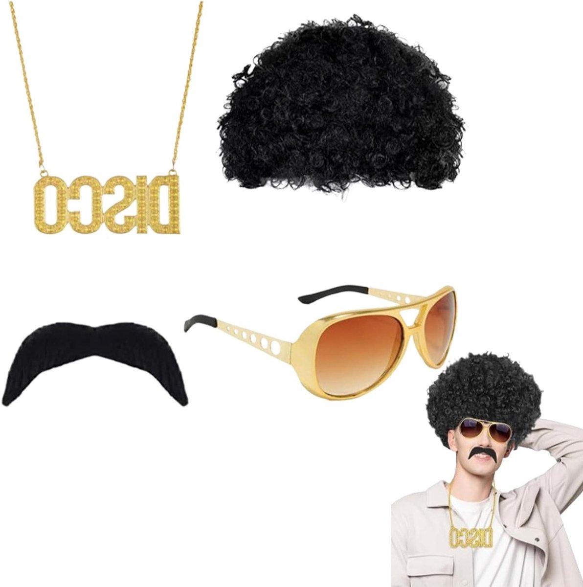 Retro Hippie Accessoires Set voor Verkleedpartijen - 70s 80s Kostuum, Perücke en Cosplay voor Halloween Feesten