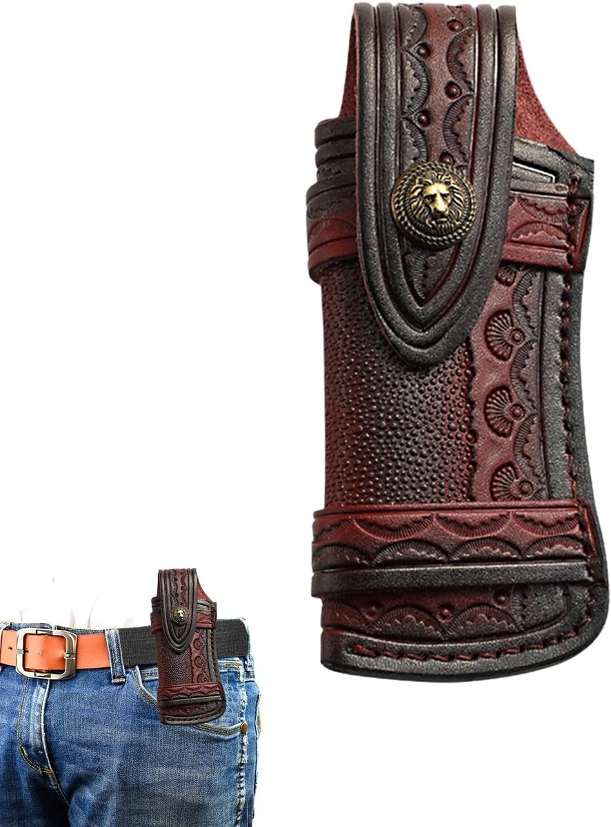 Draagbare leren mesentas voor opvouwbare messen van 5,1 inch - Horizontaal en verticaal - Met riemlus - Bruin - Compact en unisex ontwerp