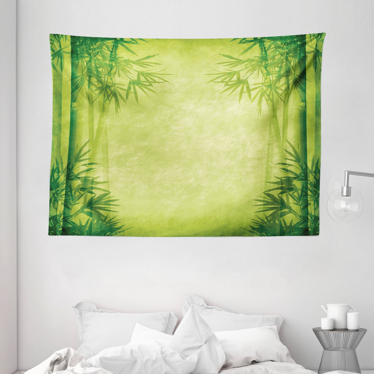ABAKUHAUS Wandtapijt met bamboeprint, Chinees bamboeontwerp in Feng Shui-stijl, 150 x 110 cm, groen