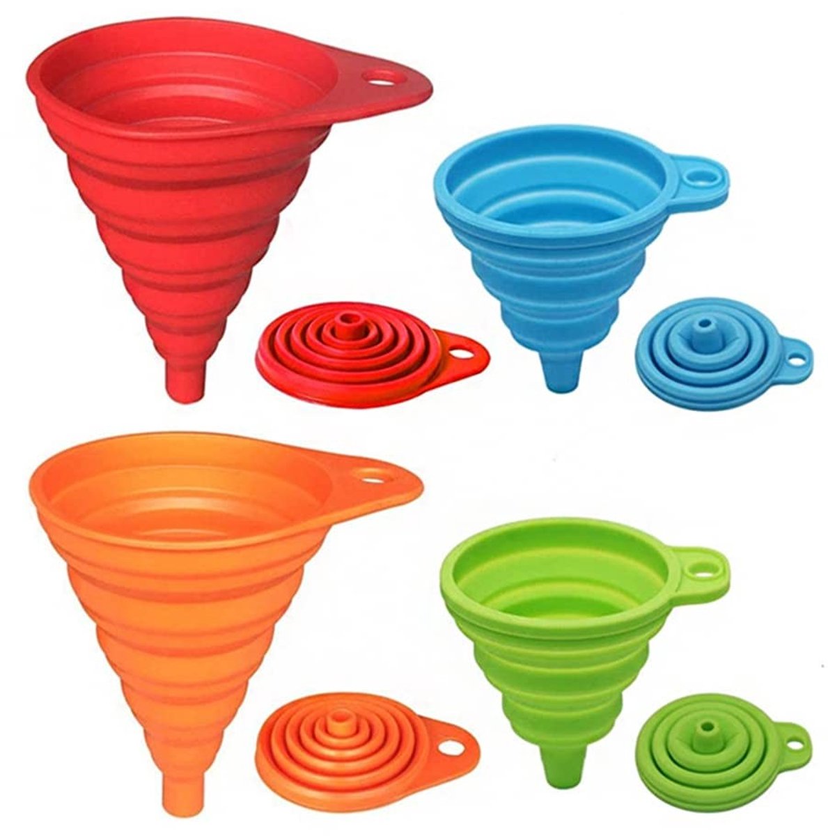 Set van 4 Opvouwbare Siliconen Trechters - Regenboogkleuren voor Keuken