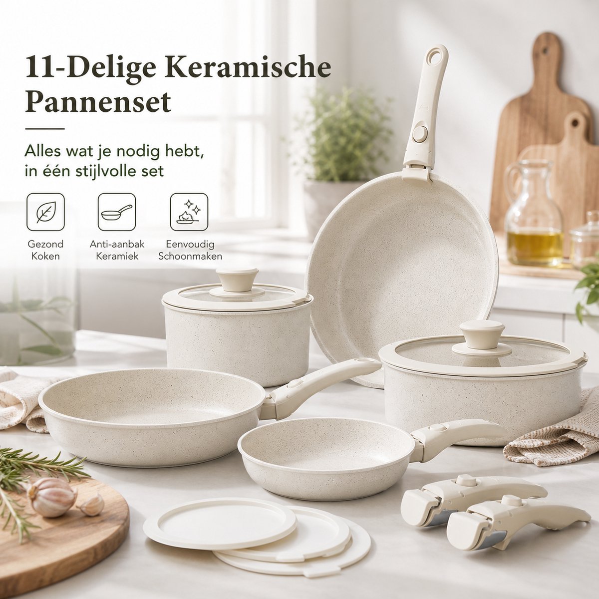 BOTC Pannenset – 11-Delig – Voor Inductie en Gas – Afneembare handgreep - Vaatwasser Bestendig — afbeelding 2