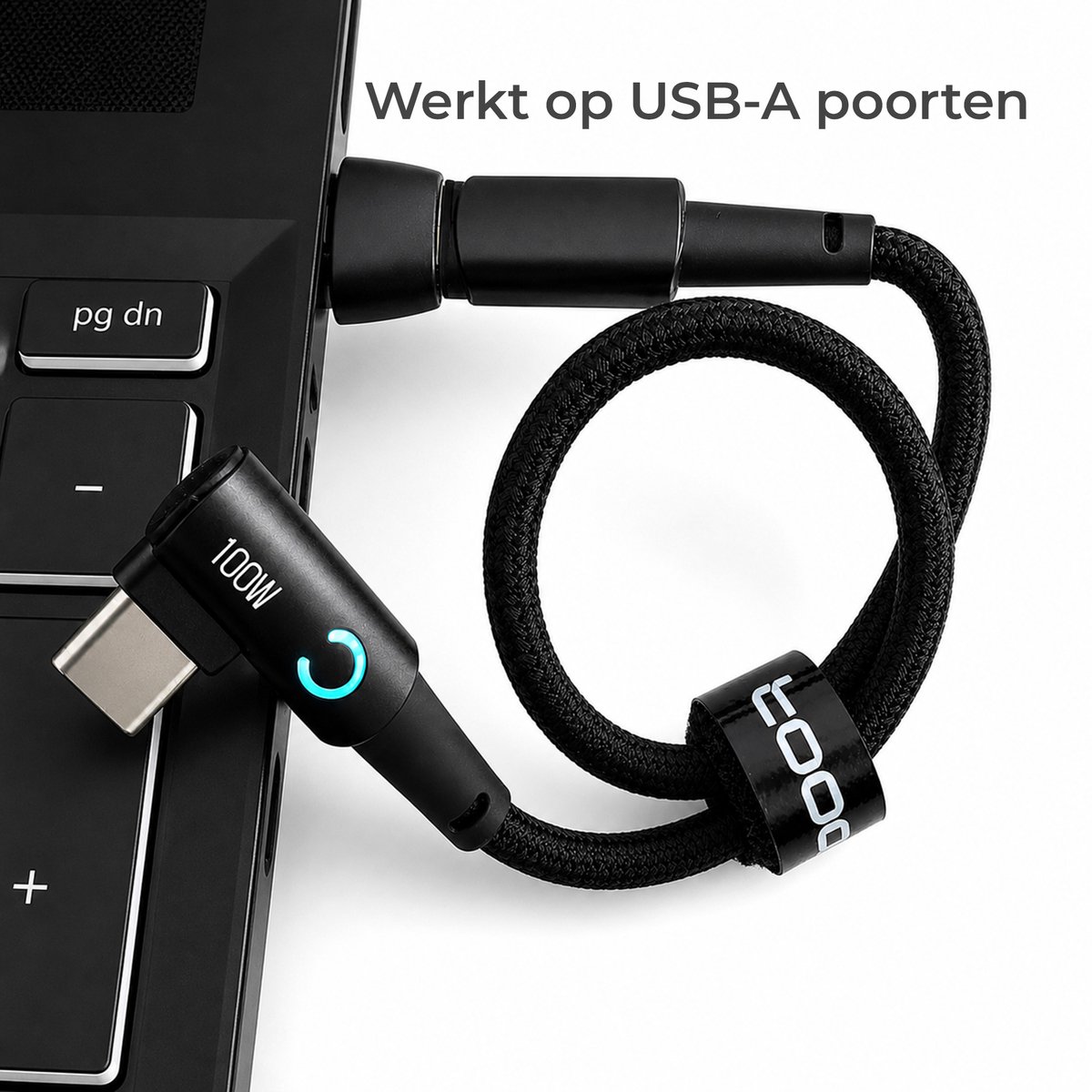 USB-C 100W snellaadkabel 25cm haaks + recht + USB-A naar USB-C adapter 2-in-1 set voor iPhone 15/16/17, Samsung, MacBook - Afbeelding 4