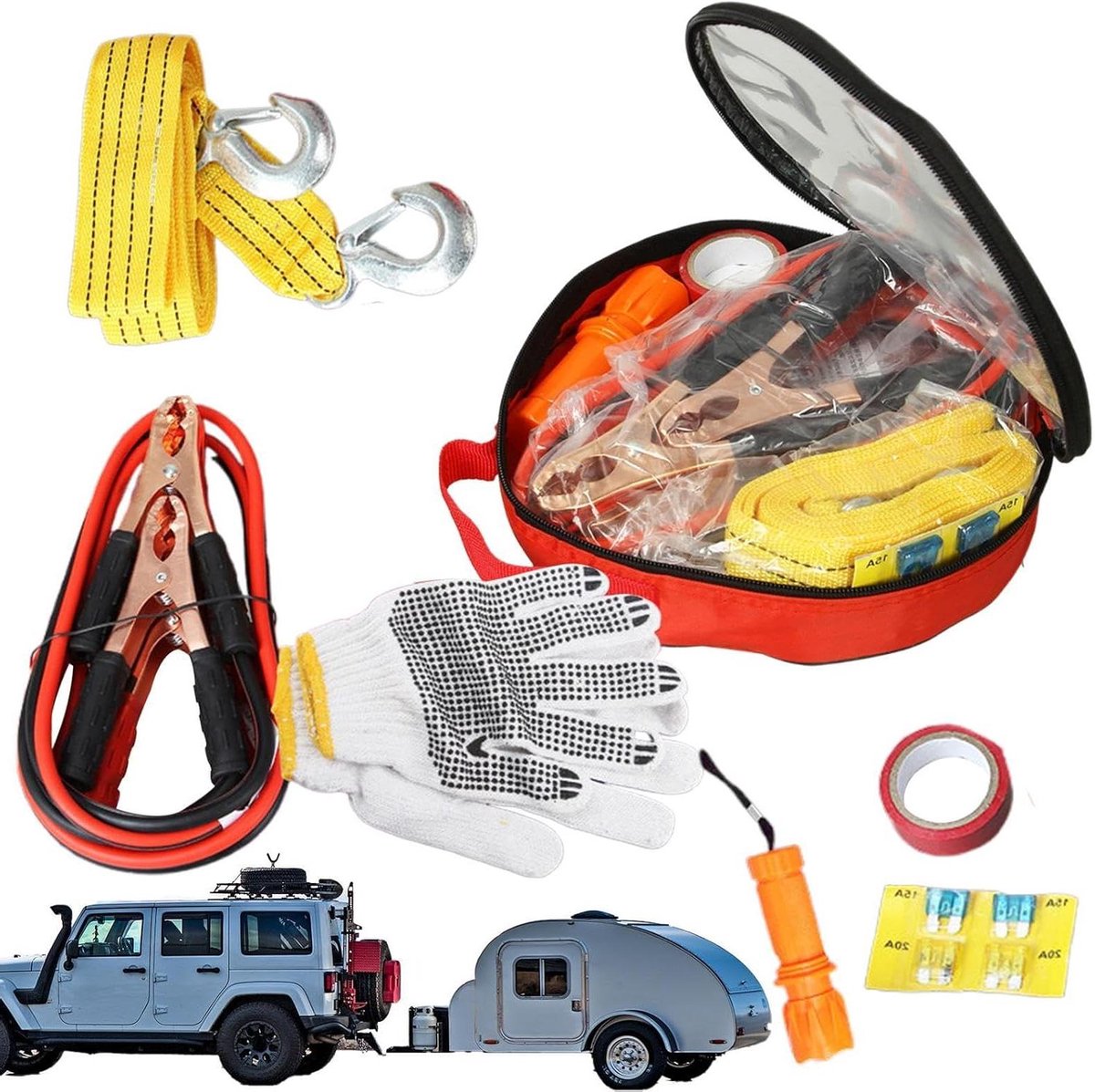 Autoveiligheidsset - Pechhulp kit - Veilig onderweg - Multifunctioneel gereedschap - 6-delig - Oranje