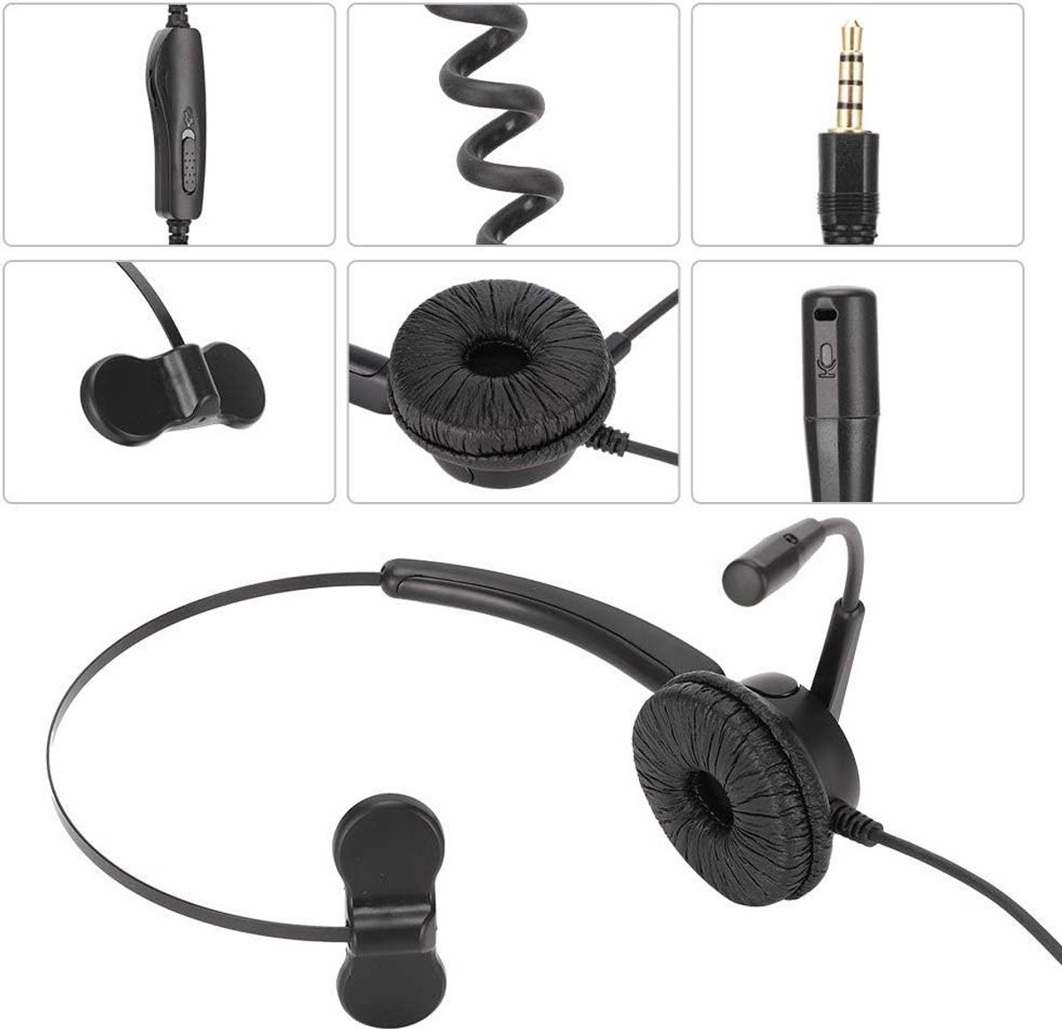 Telefoonheadset - Kantoor headset - Duidelijke gesprekken - Verstelbare microfoon - 3.5mm plug - Zwart
