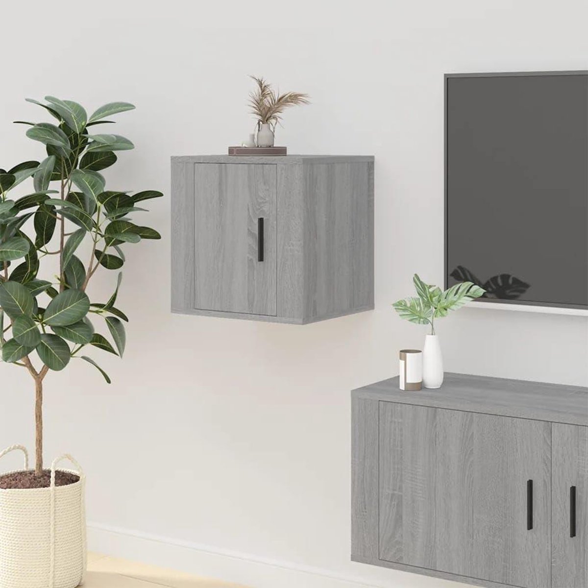 Wandmontage tv-kast - Woonkamer meubel - Opbergen tv-apparatuur - Stevig gemanipuleerd hout - 40x345x40 cm - Grijs Sonoma