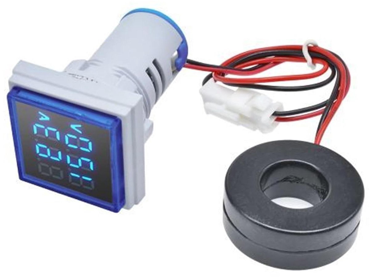 Voltmeter Ampèremeter - Spanningsmeter Indicator - Paneel Meten - LED Display - 22 mm Opening - Blauw