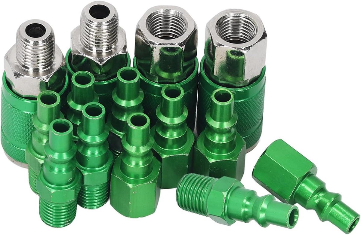Luchtslang Fittingen - Luchtkoppelingen Pluggen - Pneumatisch Gereedschap - Universele Compatibiliteit - 14 Stuks - Groen