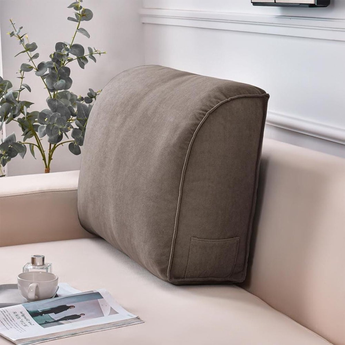 Rugkussen - Wigkussen - Ontspannen Lezen - Extra Zijvak - 80 x 45 x 20 cm - Bruin