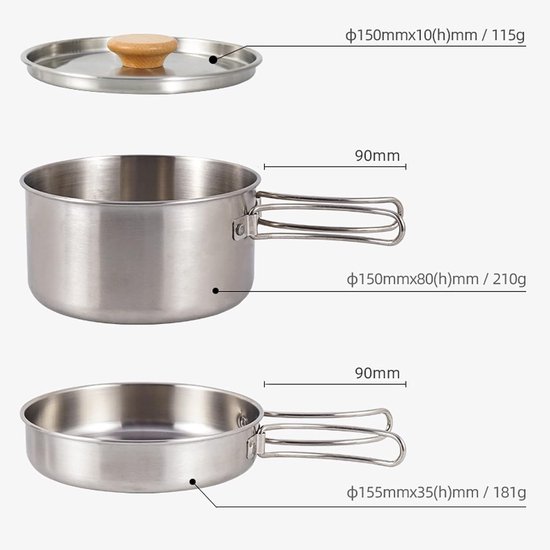 Camping kookset - Kampeerpotten pannen - Buiten koken - Roestvrij staal - 1.4 Liter - Zilver — afbeelding 5