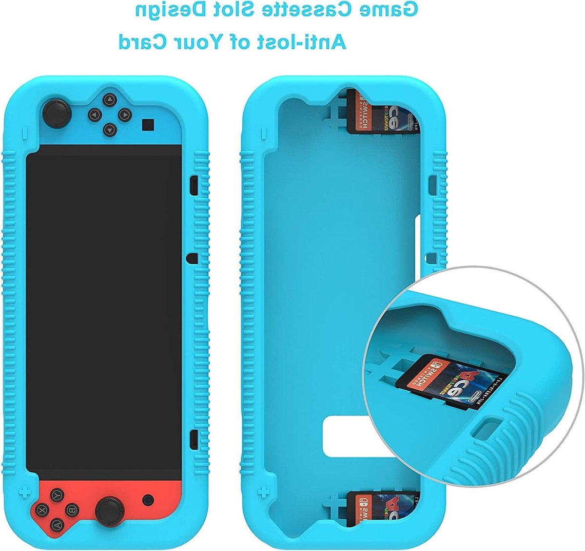 Siliconen Beschermhoes voor Nintendo Switch, Schokbestendige Grip Cover met 2 Opslagvakjes voor Gamecards, Antikras en Duurzaam (Blauw)