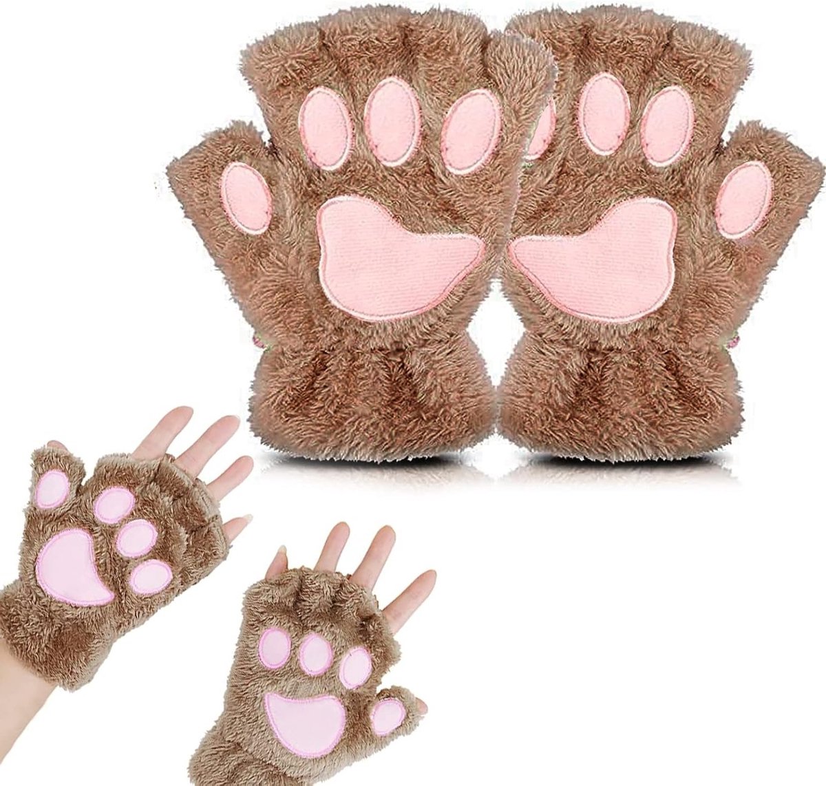 Vrouwelijke Vingerloze Handschoenen met Kattenpoot Design - Schattige Halve Handschoenen voor Cosplay en Wintergebruik, Perfect voor Dames en Meisjes
