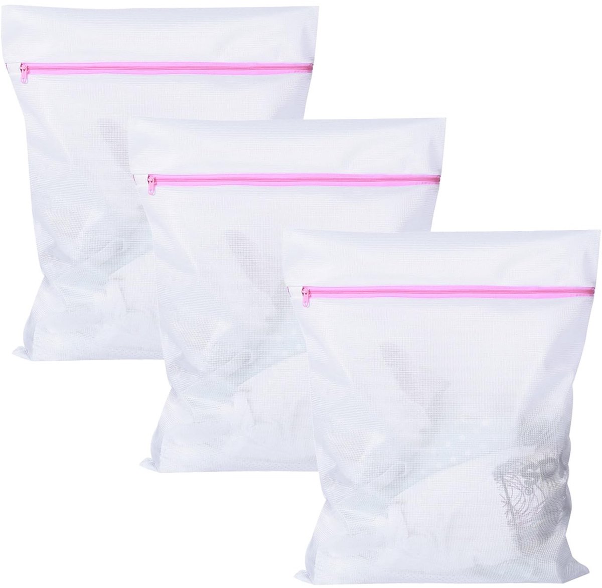 Pack van 3 wasnetten - 50 cm x 60 cm - fijne mesh waszak - herbruikbare mesh waszak - rits geschikt voor kleding