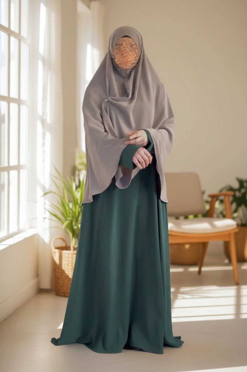 Abaya Madinah - Emerald / groen - Medina Silk stof - A lijn model - Alle seizoenen - Hajj- Islamitische kleding - Umrah - Gebedskleding- One Size