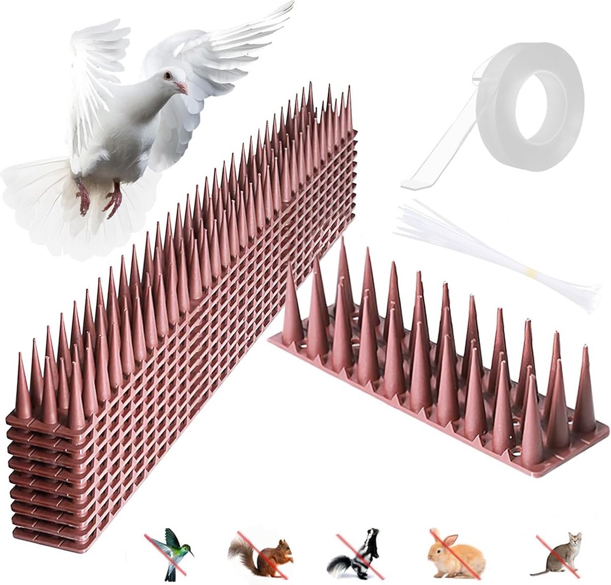 Set van 10 Vogelwerende Spikes, 43 cm Lange Plastic Spikes voor Pigeon, Katten en Daken, Ideaal voor Balkon, Raam en Hekwerk