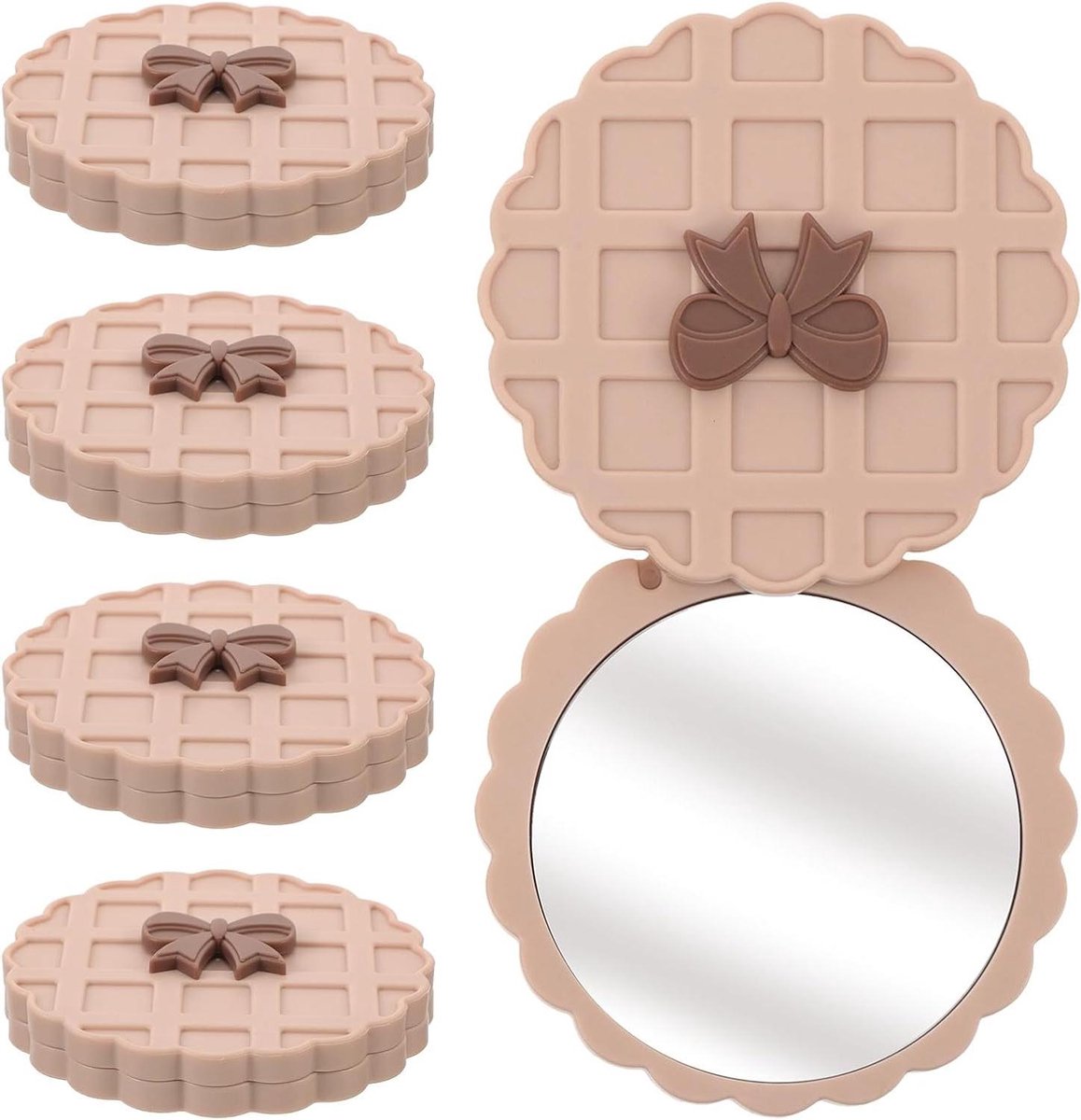 Zakspiegeltjes 5 stuks - Compacte spiegels - Make-up bijwerken - Dubbelzijdig glas - 7.5 cm doorsnede - Beige