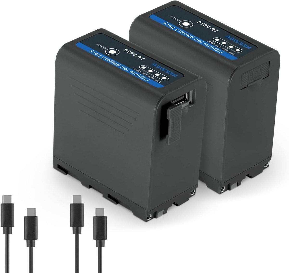 2 Stuks NP-F970 Vervangende Batterij 7800mAh Oplaadbaar USB-C, Geschikt voor Sony NP-F550 750 950 970, Canon R5, Nikon Z8, 20W PD Snelladen voor Camera en LED Verlichting