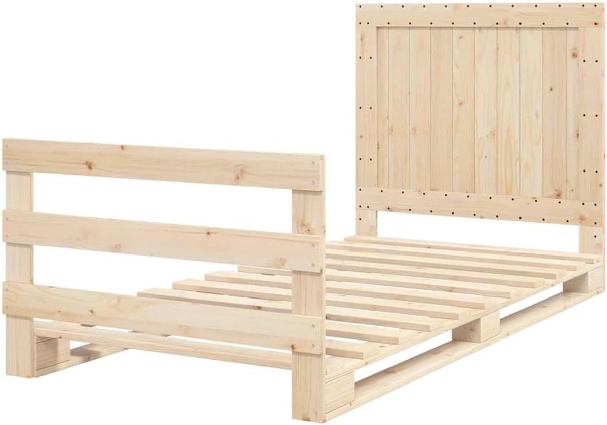 Bedframe met hoofdbord - Eenpersoonsbed - Goede nachtrust - Massief grenenhout - 100x200 cm - Naturel