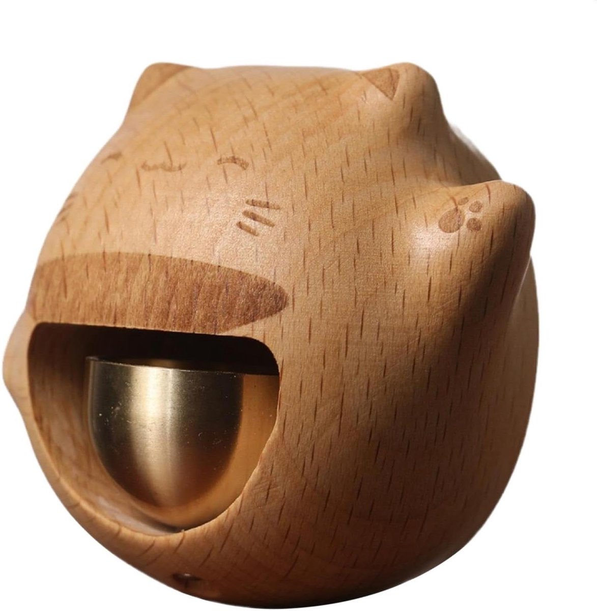 Houten Deurbel Kat - Creatieve Waarschuwing - Entree Decoratie - Speels Kattenontwerp - 7.5 x 7.2 cm - Houtkleur