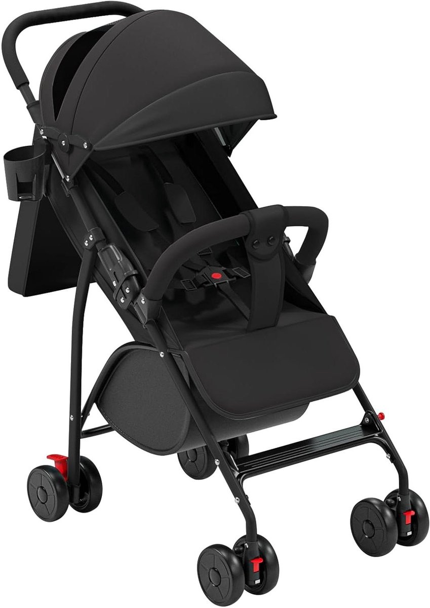 Compacte kinderwagen - Lichtgewicht buggy - Veilig op reis - Verstelbare rugleuning - 47 x 72 x 97 cm - Zwart