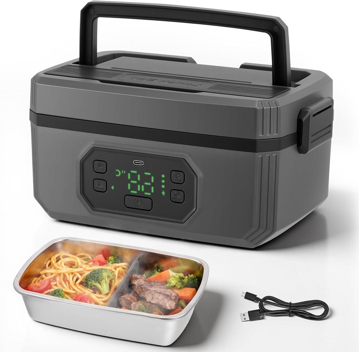 Oplaadbare Lunchbox - Verwarmbare Bento - Warm Eten Onderweg - Draadloze Verwarming - 1.2 Liter - Zwart