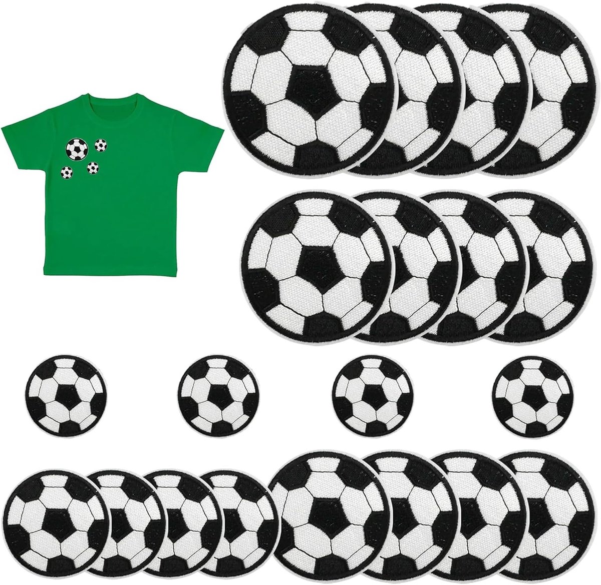 20 Stuks Geborduurde Voetbal Patches voor Kleding, Rugzakken, Schoenen en Hoeden - Diverse Maten en Cartoon Ontwerpen