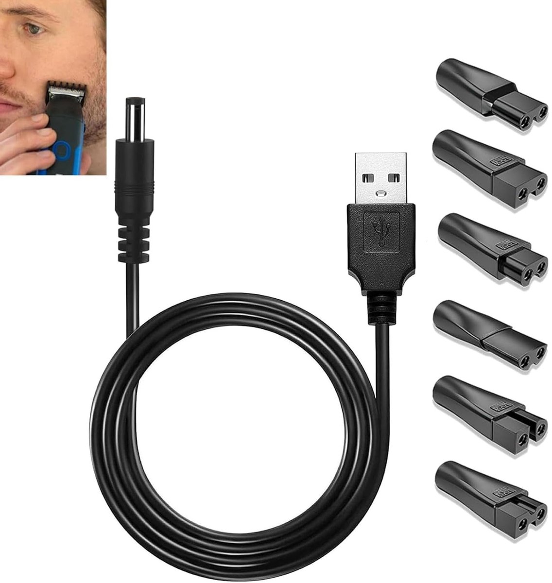 Vervangende 5V USB Oplaadkabel voor Elektrische Scheerapparaten en Haartrimmers - Set van 7, Inclusief USB Adapter en Oplaadaccessoires voor Optimale Prestaties