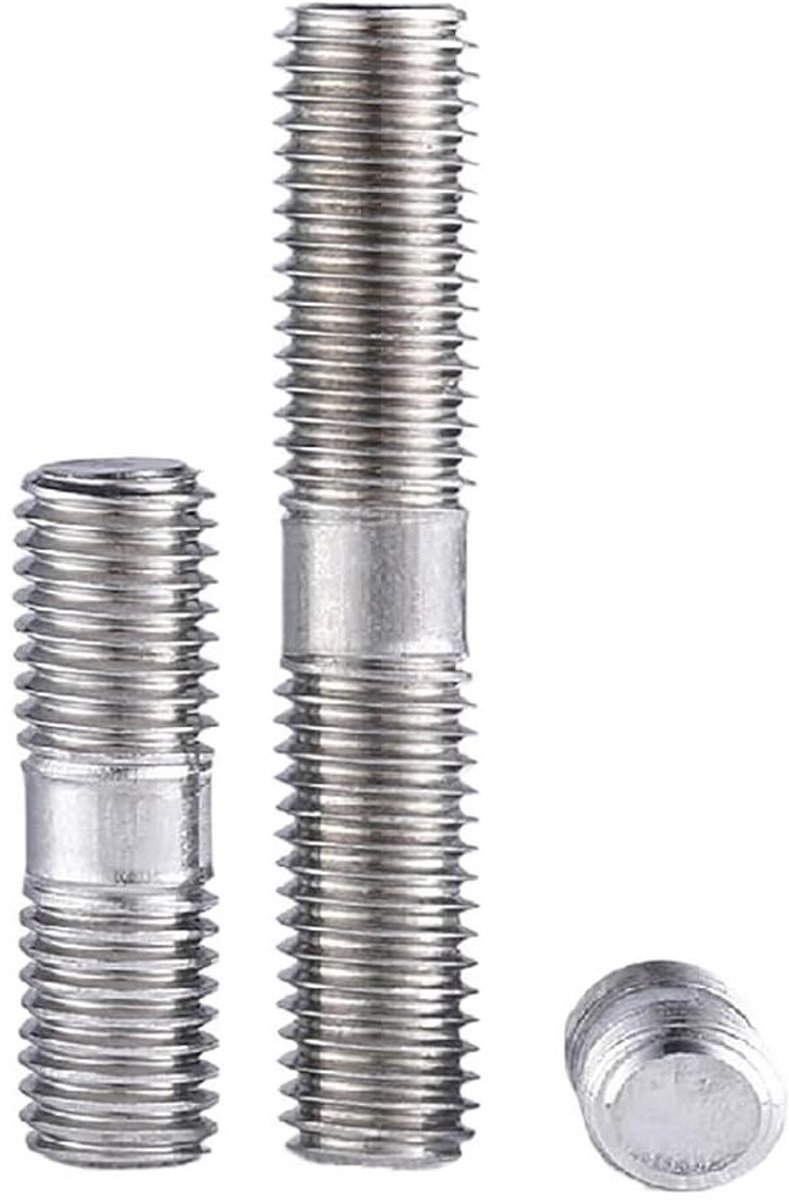 Dubbelzijdige Draadstang - Dubbele Kop Bout - Industriële Bevestiging - Roestvrij Staal A2-70 - M6 x 130mm 10 Stuks - Zilverkleurig