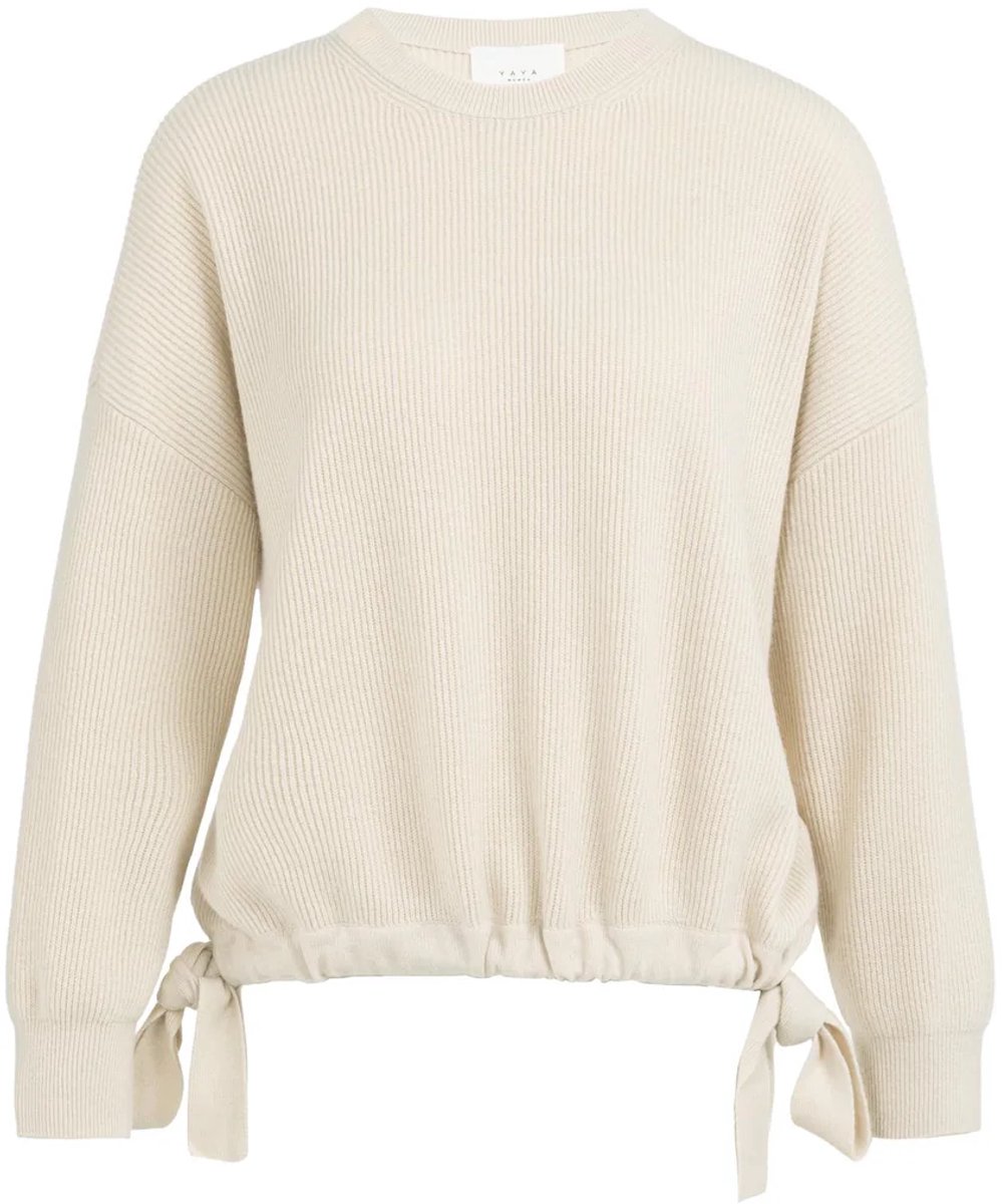 YAYA Gebreide trui met strikdetails aan de zoom kleur beige maat L