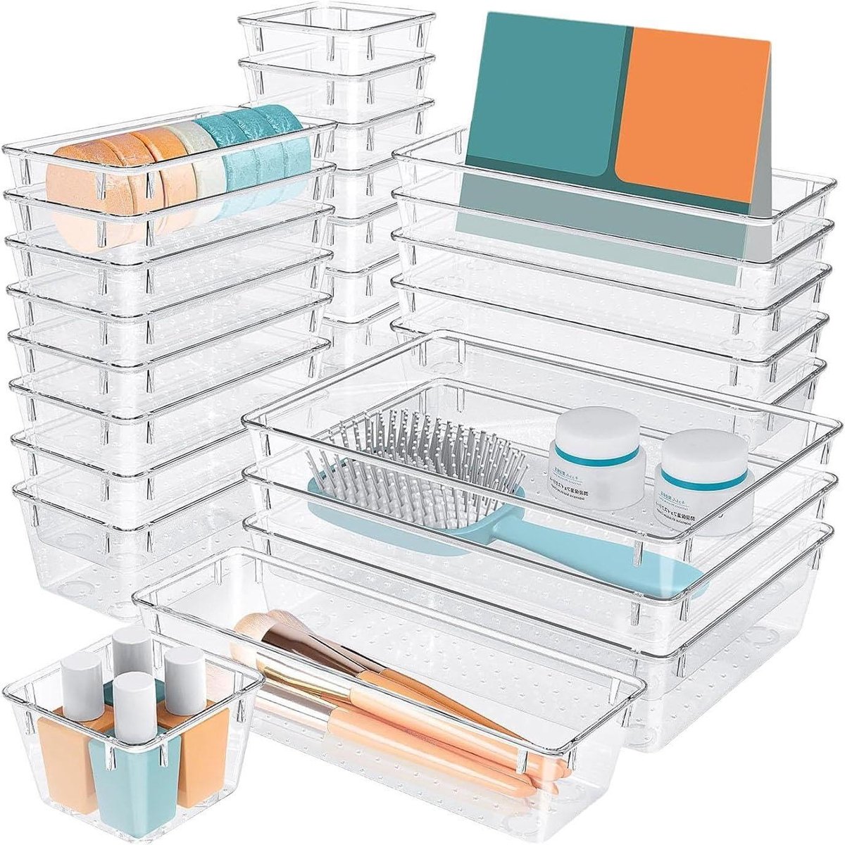 Lade Organizer Set - Opbergbakjes - Ruimte Ordenen - Antislip Bodem - 25 Stuks - Transparant