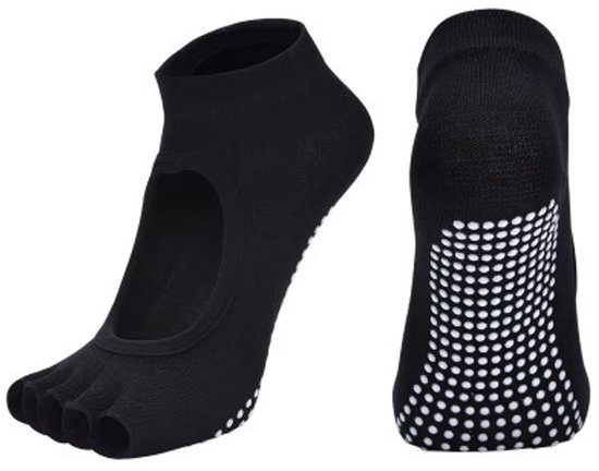 Yogasokken - Sportsokken - Anti slip sokken - Pilates - Teensokken - Gripsokken - Antislip - Fitness socks - Tegen uitglijden - Sokken met losse tenen - Maat 36-40 - Zwart - Jonyx — afbeelding 5