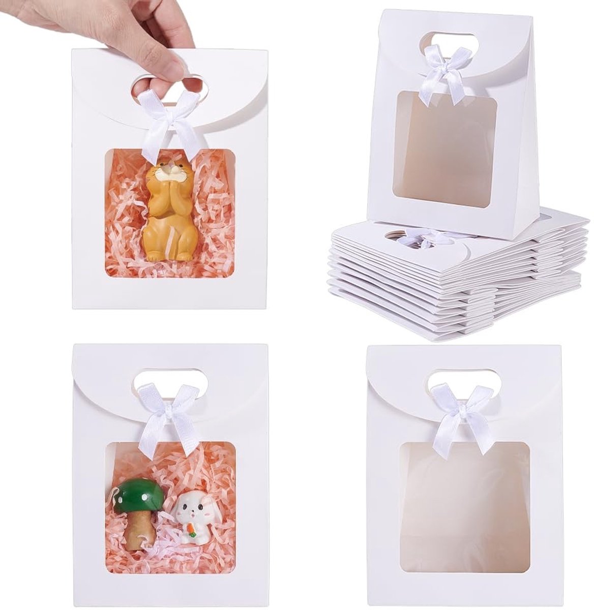 SPHProducts - Geschenkzakjes - Witte geschenkzakjes met venster - Kleine tasjes met handvatten - Perfect voor snoep en koekjes - Voor bruiloften en ke