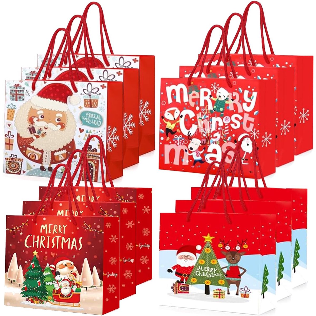Allecto - Kerstcadeauzakken - Cadeauverpakking - Sterk en stijlvol - Groen - Kerst - 12 stuks - Perfect voor feestdagen - Tartan design