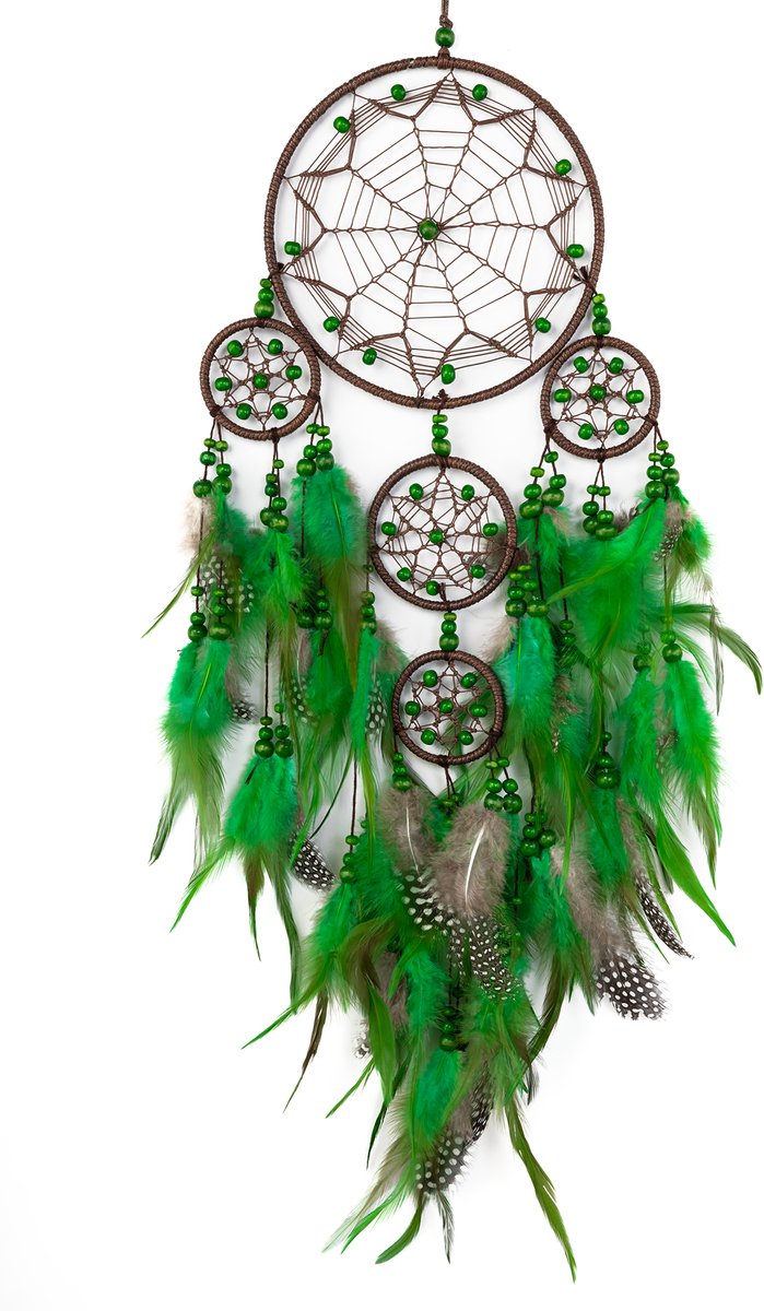 KIMU® Dromenvanger Ster Groen - Dreamcatcher Veren Macramé - Bohemian Ibiza Kinderen Boho Babykamer Buiten Kado Meisjeskamer Veertjes Festival